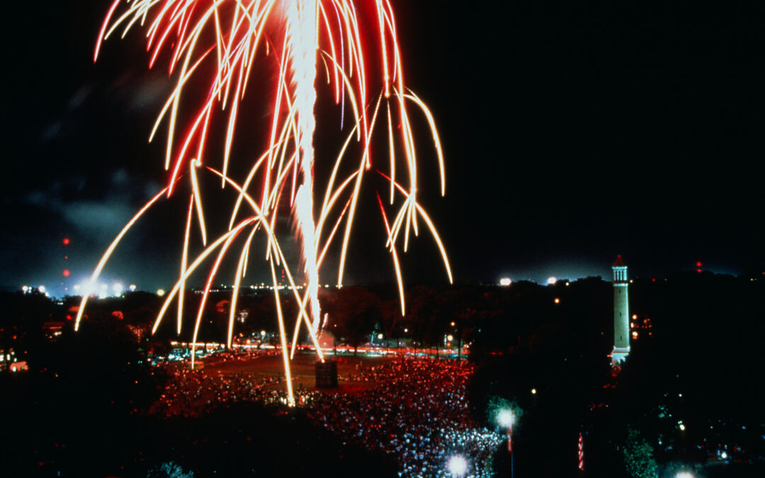 Homecoming Fireworks over the Quad