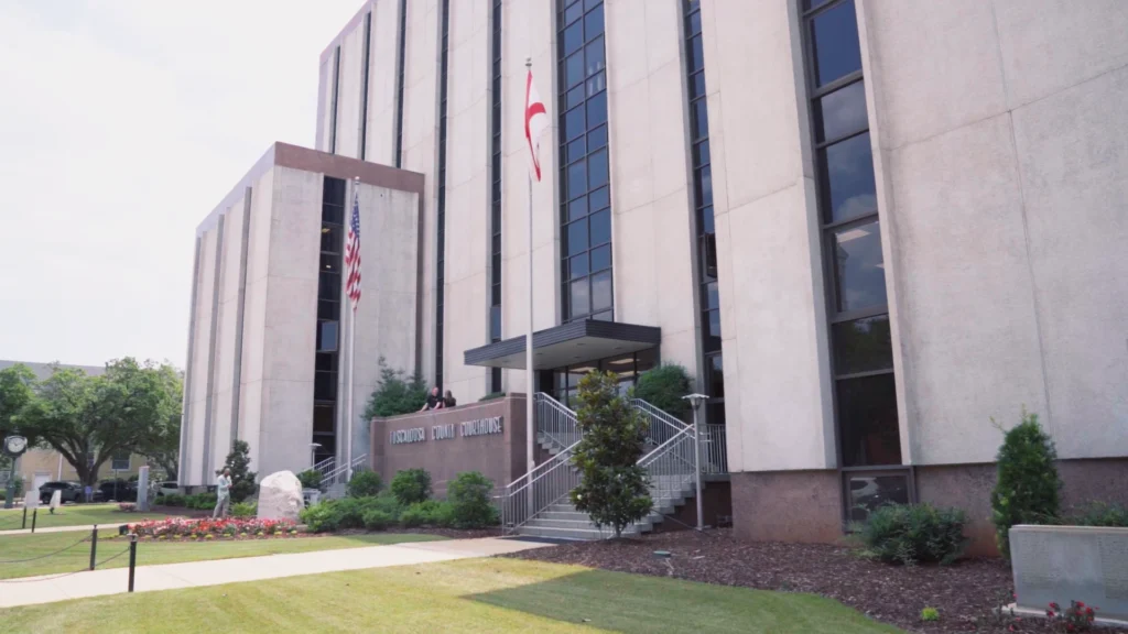 Outside the Tuscaloosa County courthouse